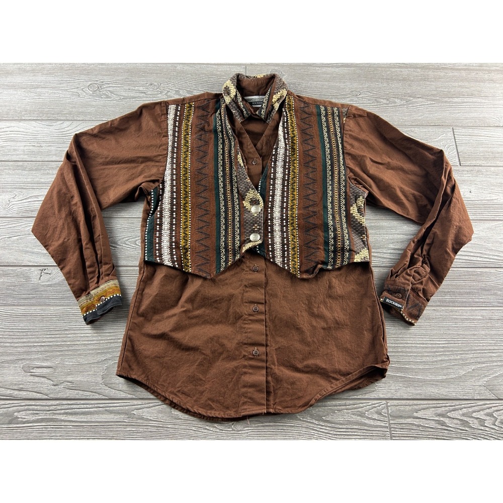 Vintage Rockies women's button up shirt mock vest Aztec brown size XS